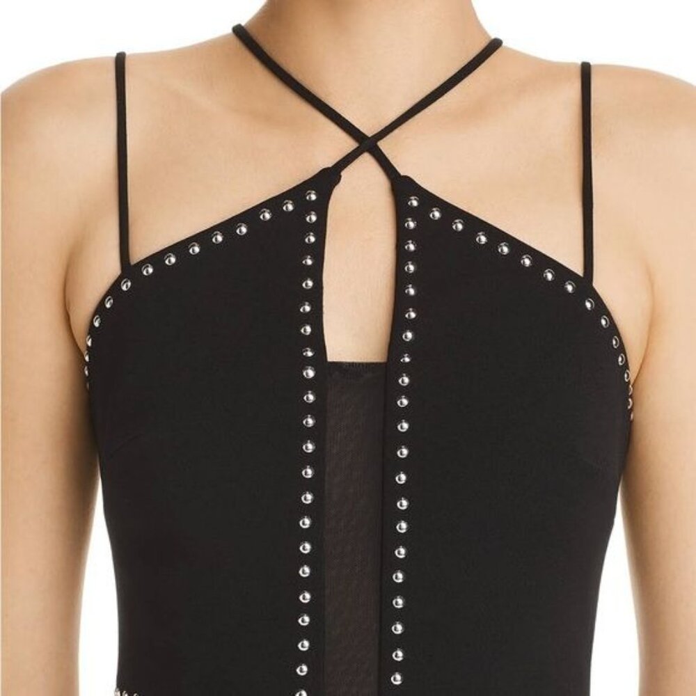 XSCAPE Cocktail Studded Bodycom Mini Dress in Black Size 6 - Picture 6 of 11